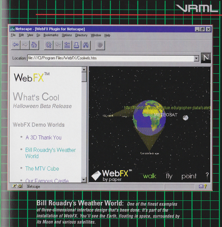 The color plate from the book VRML Flying Through the Web which highlighted the Weather World application